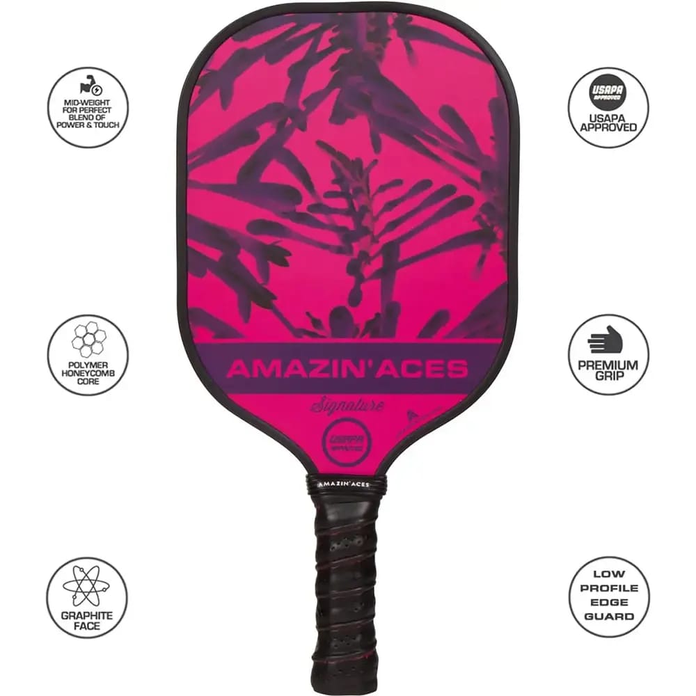 Amazin' Aces Signature Graphite Pickleball Paddle, Electric Pink