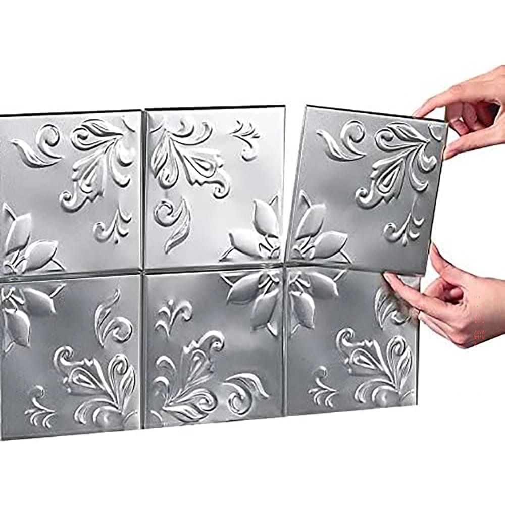 Jumbl 6" x 6" Embossed Floral Tin Tile Set, 4 Pack