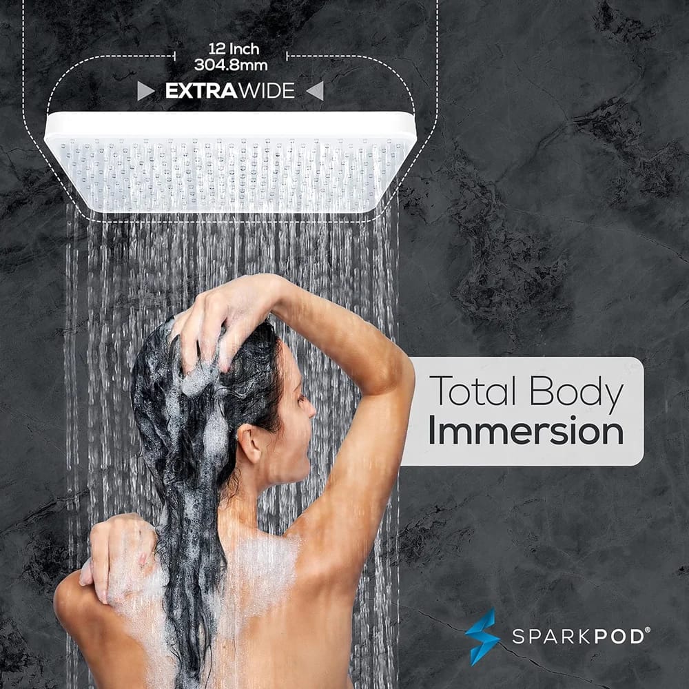 SparkPod 12" Rectangle Rain Shower Head, White