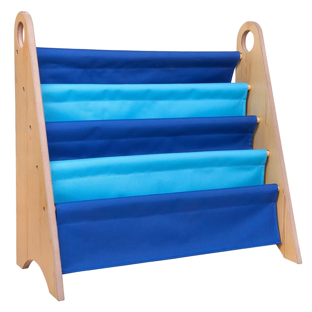 Wildkin Kids Canvas Bookshelf, Natural/Dark Blue/Light Blue
