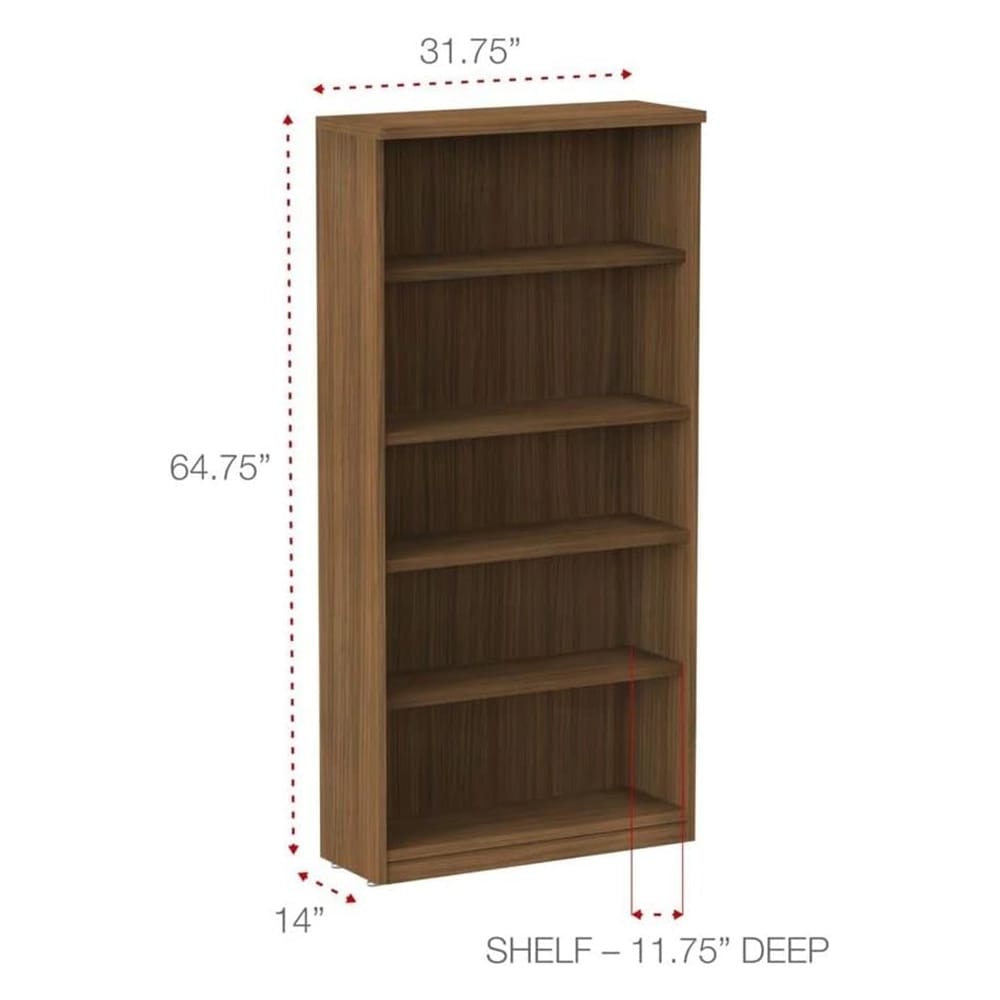 Alera Valencia Series 5-Shelf Bookcase, Walnut, 65"