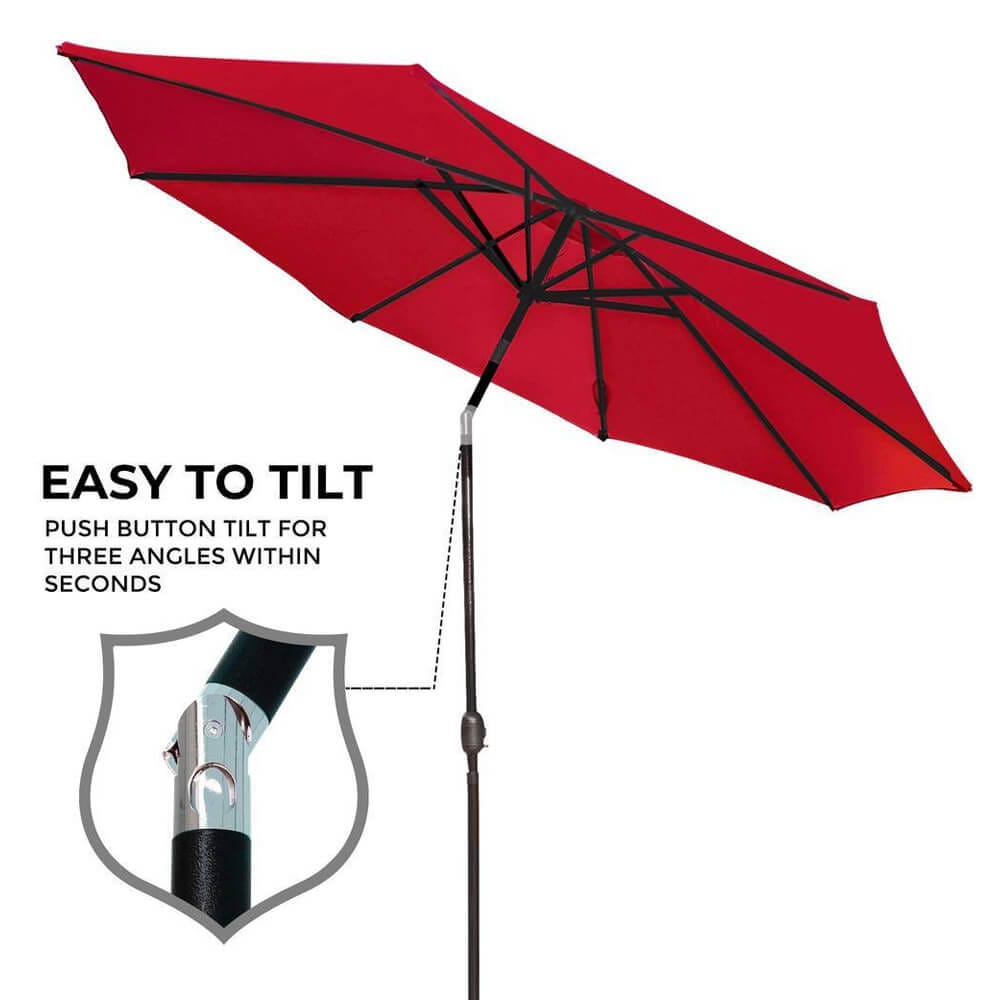 Abba Patio Outdoor Patio Umbrella with Push Button Tilt and Crank, 9', Red