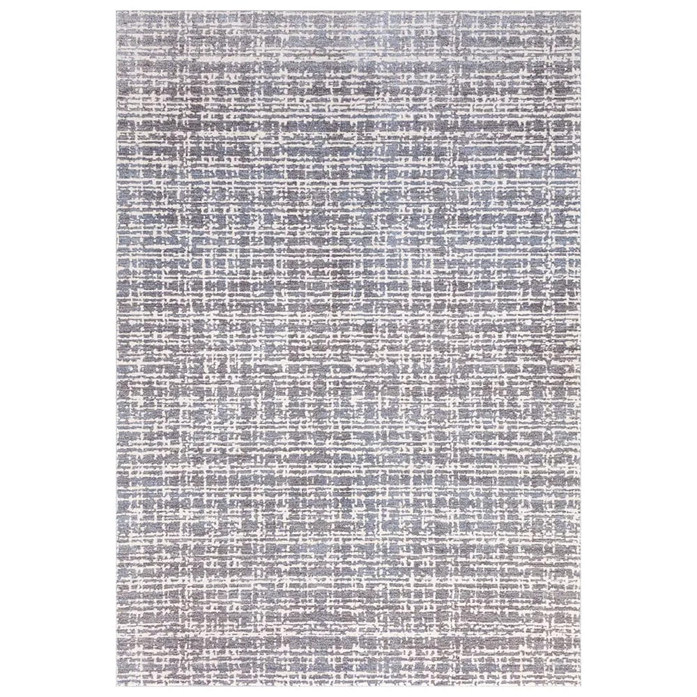 Hazel Collection 9' x 12' Grid Area Rug, Blue, Ivory & Gray