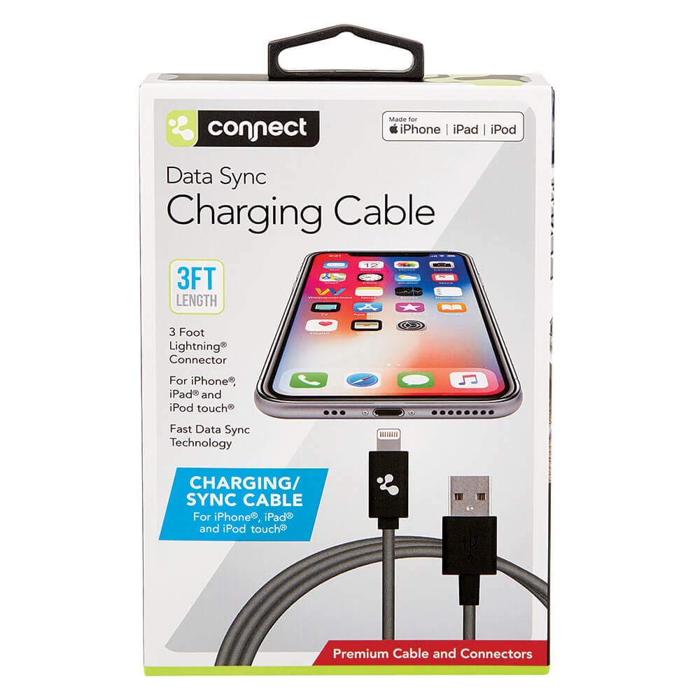 Connect Gray Data Sync Lighting Charging Cable, 3'