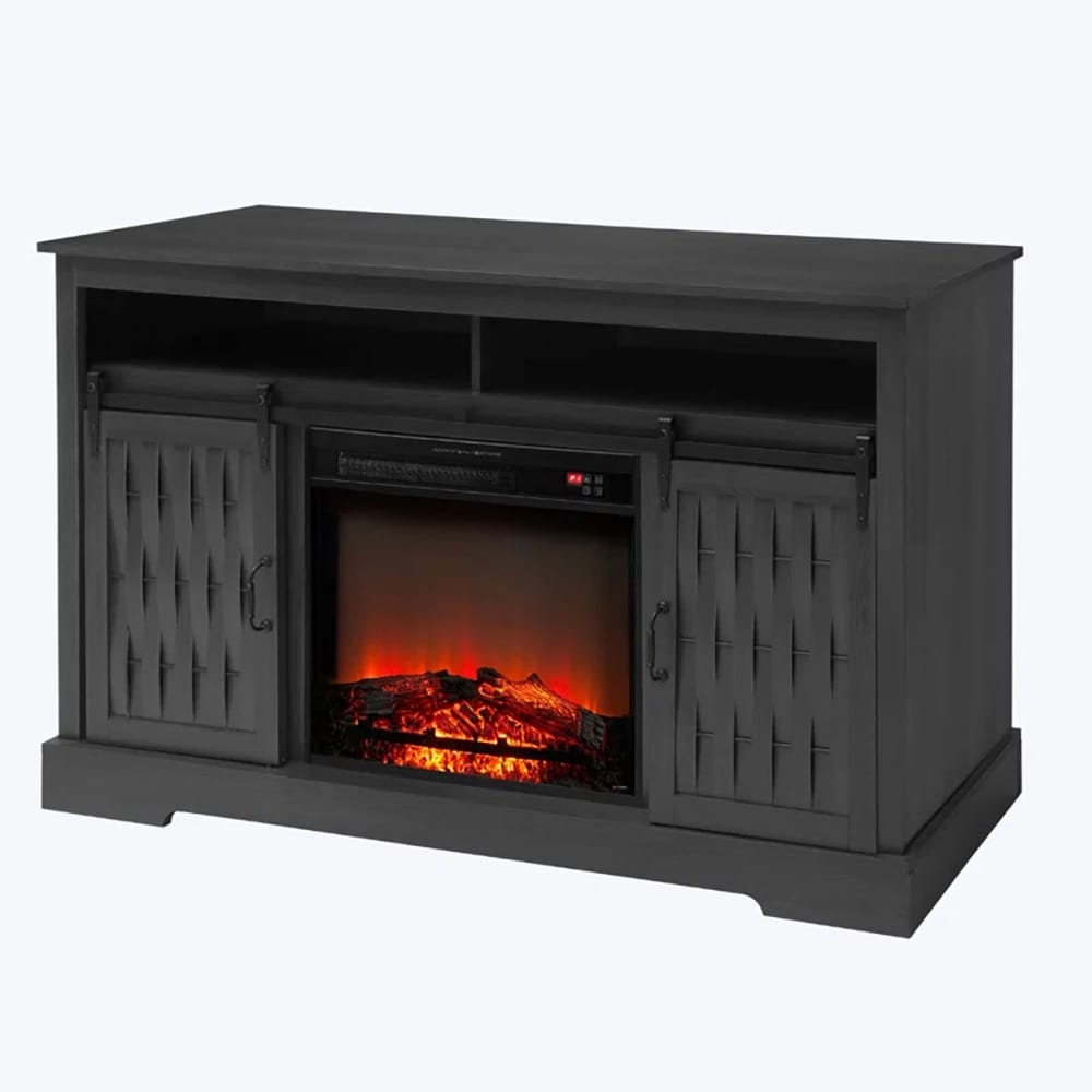 TV Stand with Electric Fireplace and Sliding Barn Door, Dark Gray