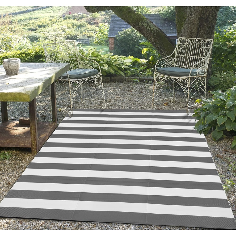 FH Home Reversible Outdoor Area Rug, 5' x 8', Brittany-Gray/White