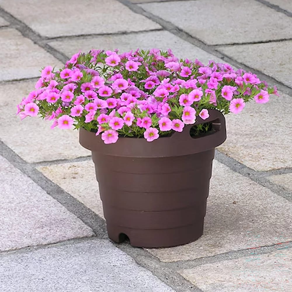 JEJ Astage 12" Round Plastic Indoor/Outdoor Planter, Dark Brown