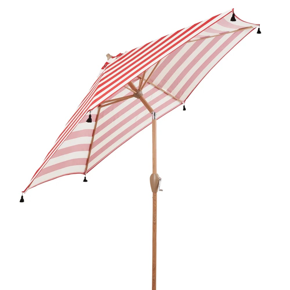 9' Striped Tassel Umbrella, Red Stripe