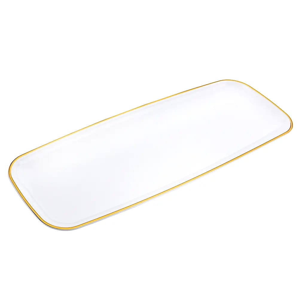 Smith & Callahan Premium Plastic 6.5" x 17.5" Gold Rim Rectangle Platter, 3 Count