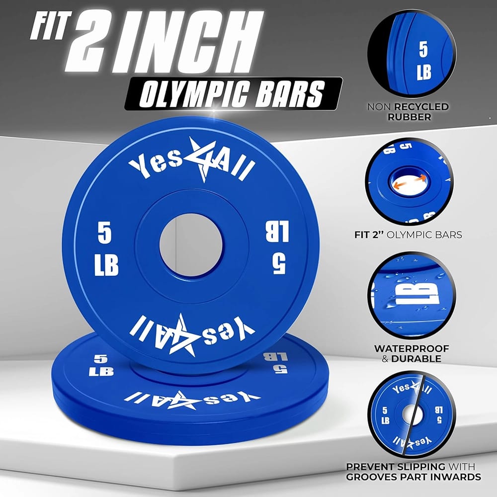 Yes4All Fractional Rubber Weight Plates, Set of 2, Blue, 5 lb