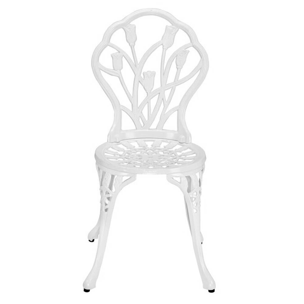 3-Piece Cast Aluminum Outdoor Bistro Set with Tulip Design, White