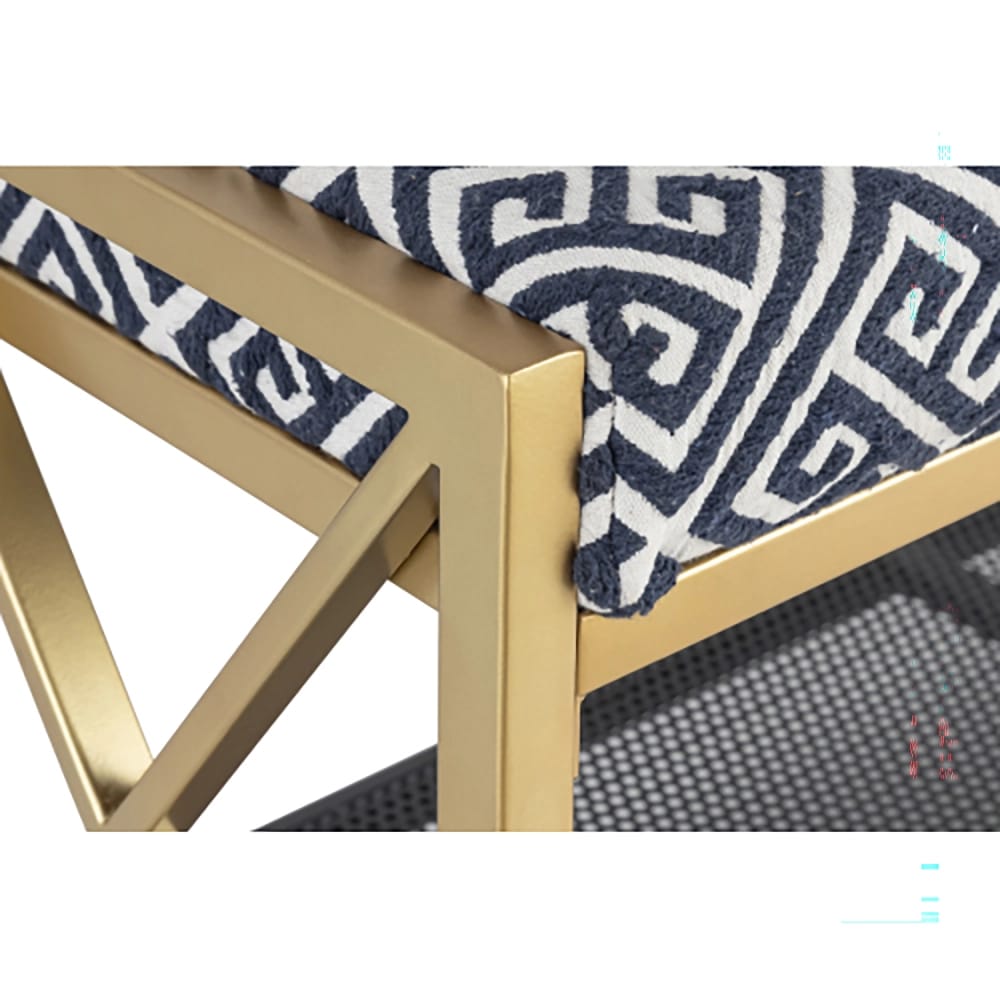 Albany Living Upholstered Bench with Shoe Rack, Blue/Gold