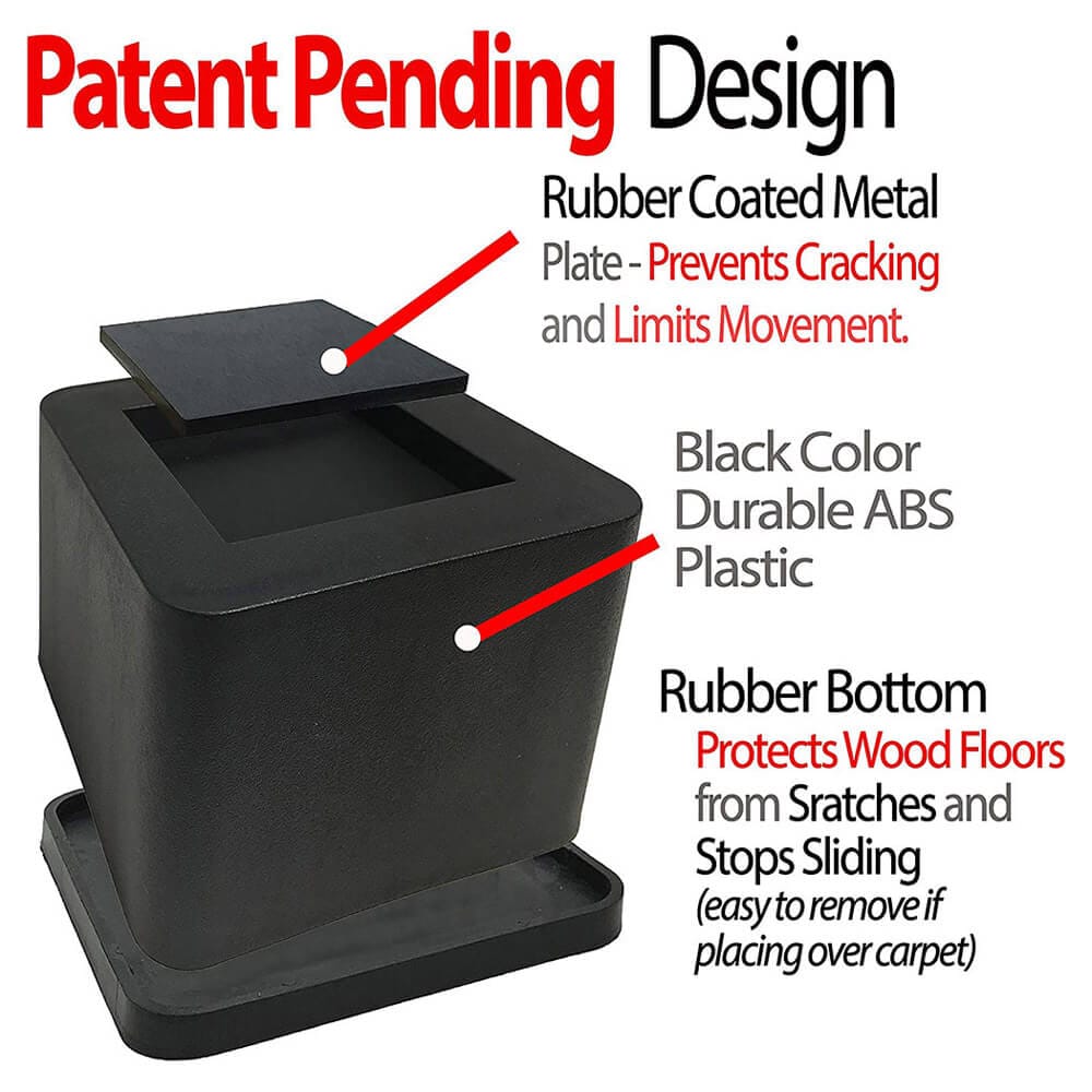 iPrimio 3-Inch Lift Square Bed Risers, Set of 6, Black