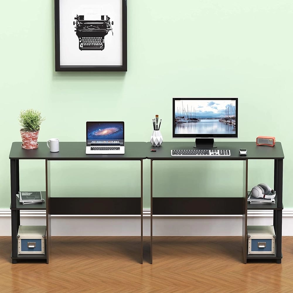 SHW Home Office Cyrus Desk with Open Storage Shelves, Espresso
