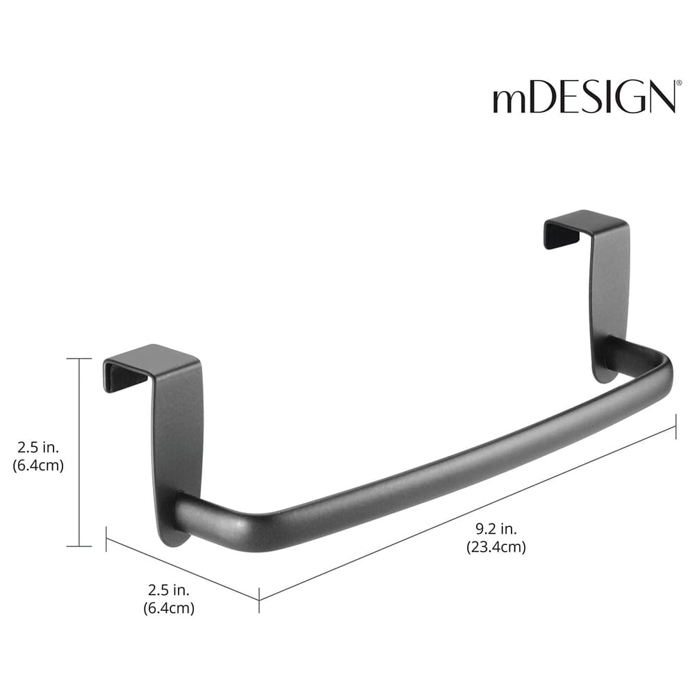 mDesign Over Cabinet Steel Towel Bar Rack, Gray
