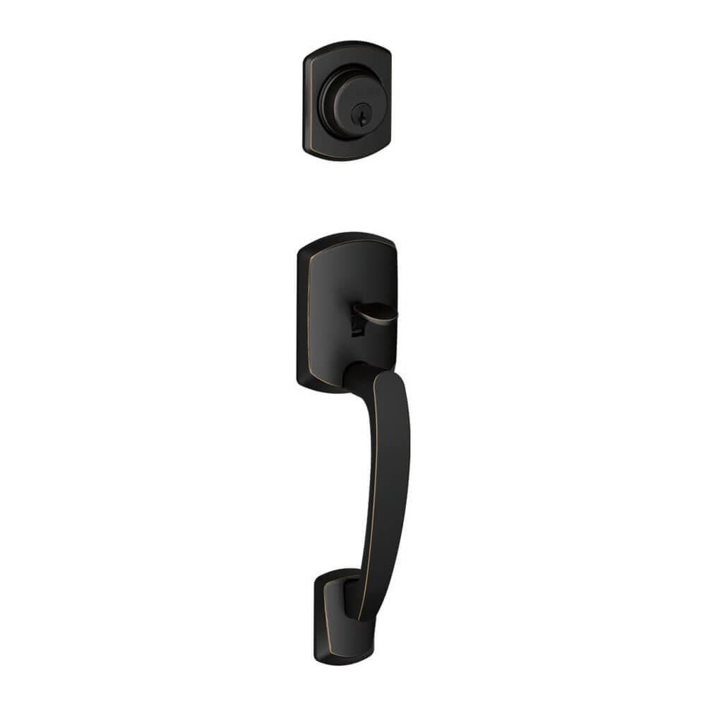 Schlage Greenwich Exterior Dummy Handleset Lever, Aged Bronze