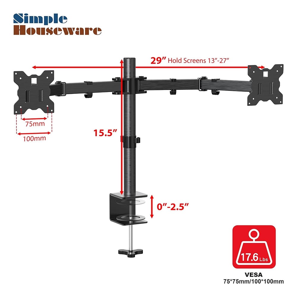 SHW Fully Adjustable Dual Monitor Desk Mount