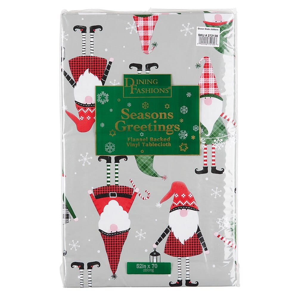 Seasonal Greetings Holiday Vinyl Tablecloth with Flannel Backing