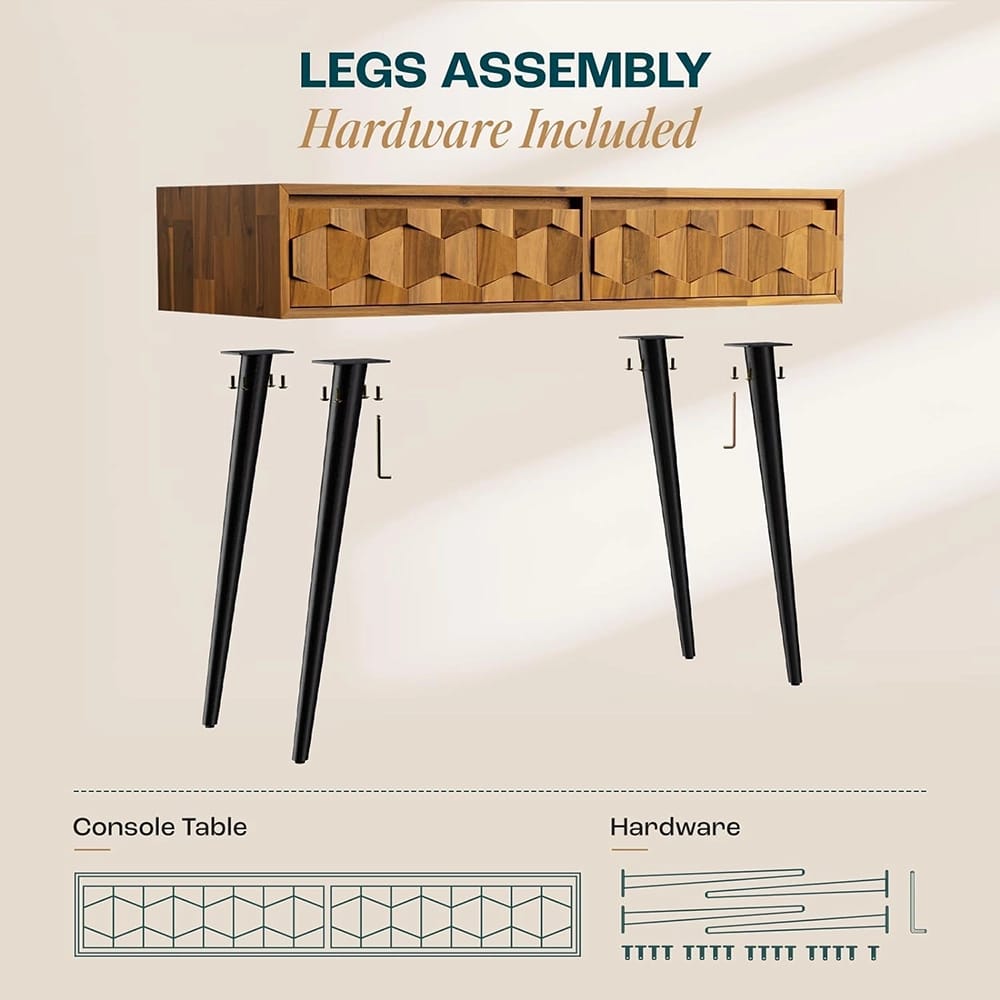 Bme Modern Mid-Century 2-Drawer Console, Teak Brown