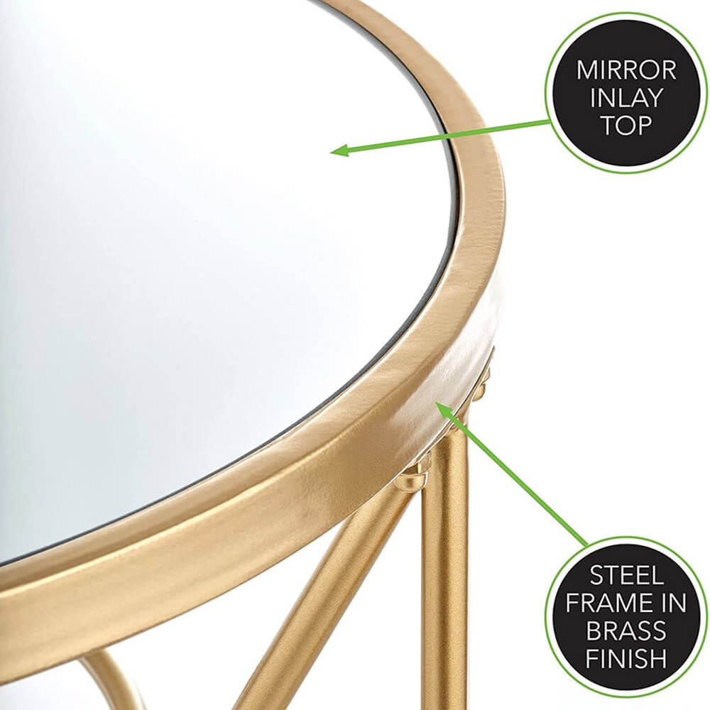 mDesign Round Metal Accent Table with Hairpin Legs, Set of 2, Soft Brass/Mirror