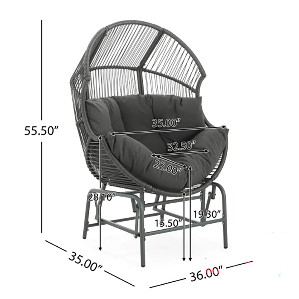 Palos Outdoor Wicker Glider Chair with Cushion, Dark Gray