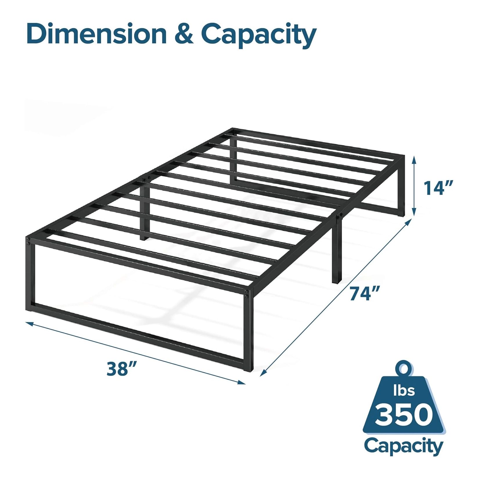 Zinus Lorelei 14" Metal Platform Bed Frame, Black, Twin