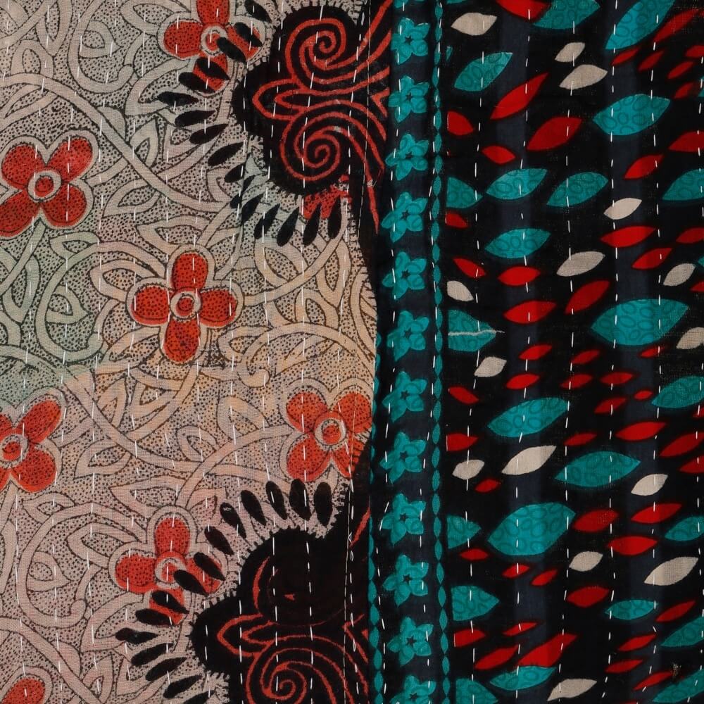 Handmade Kantha Quilt, 60" x 90"