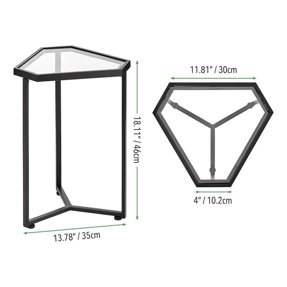 mDesign Triangle Inlay Glass Accent Table, Black, Set of 2