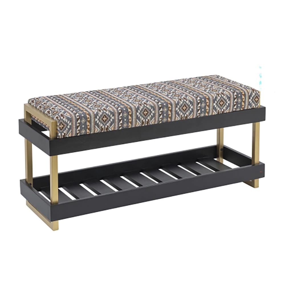 Albany Living Upholstered Bench with Wooden Shoe Rack, Gray/Gold