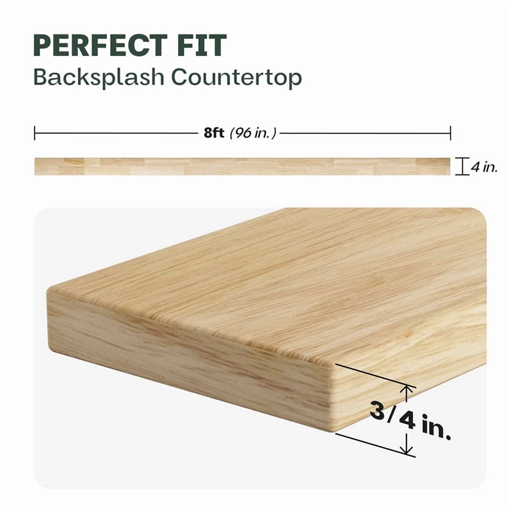 Bme Hevea Butcher Block Backsplash Countertop, Unstained, 8'