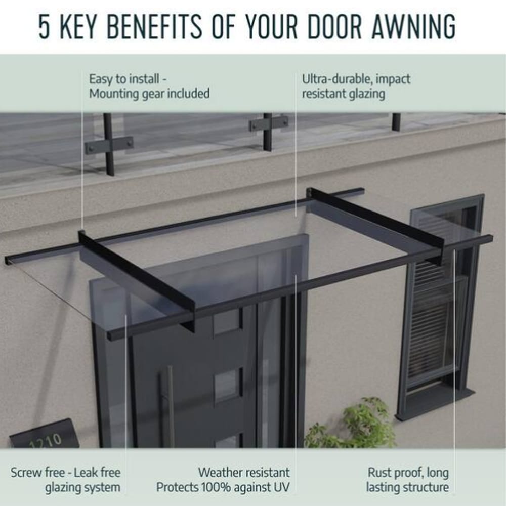Canopia Garamond Door and Window Fixed Awning, Gray/Clear, 3’ x 7’