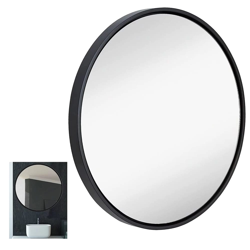 Hamilton Hills 32" Circle Wall Mirror, Black