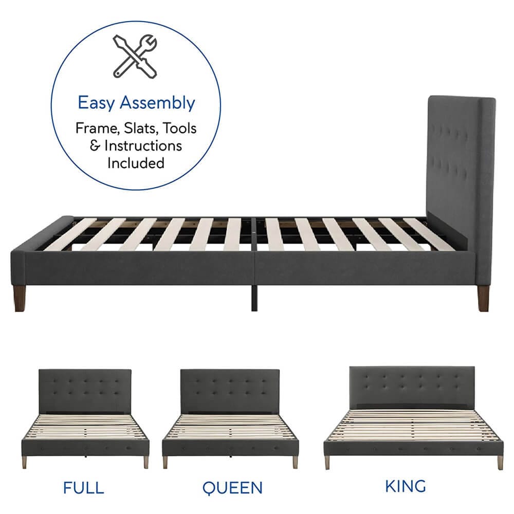 Classic Brands Seattle Modern Tufted Upholstered Full Platform Bed Frame, Antonio Midnight