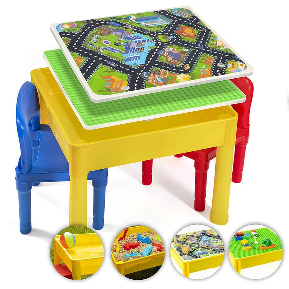 Prextex Kids 5-in-1 Store and Play Activity Table Set with 2 Chairs