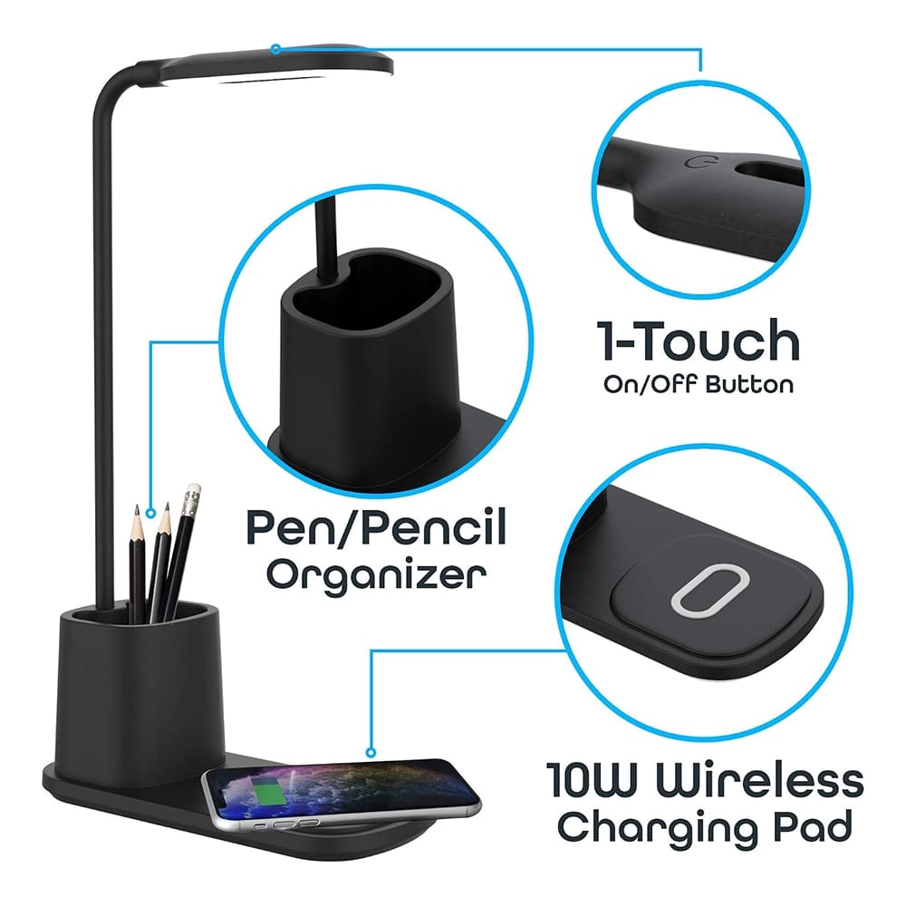 Aduro LED Desk Lamp With Wireless Charger, Black