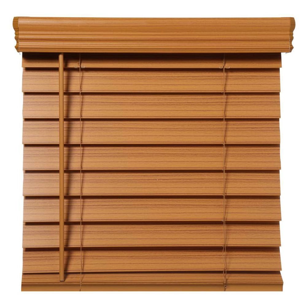 Cordless Premium Faux Wood Blinds with 2.5" Slats, Chestnut, 42" x 64"