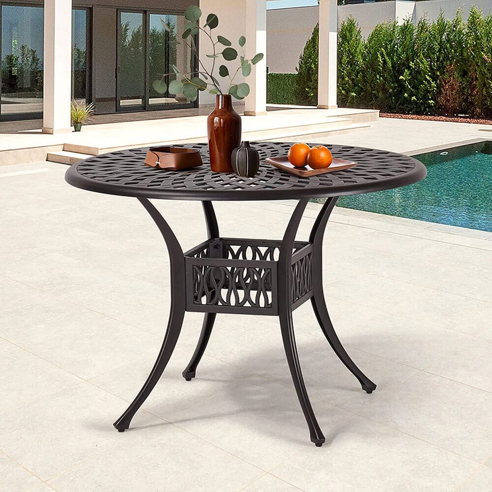 Laurel Canyon 42" Cast Aluminum Round Outdoor Patio Dining Table, Dark Brown