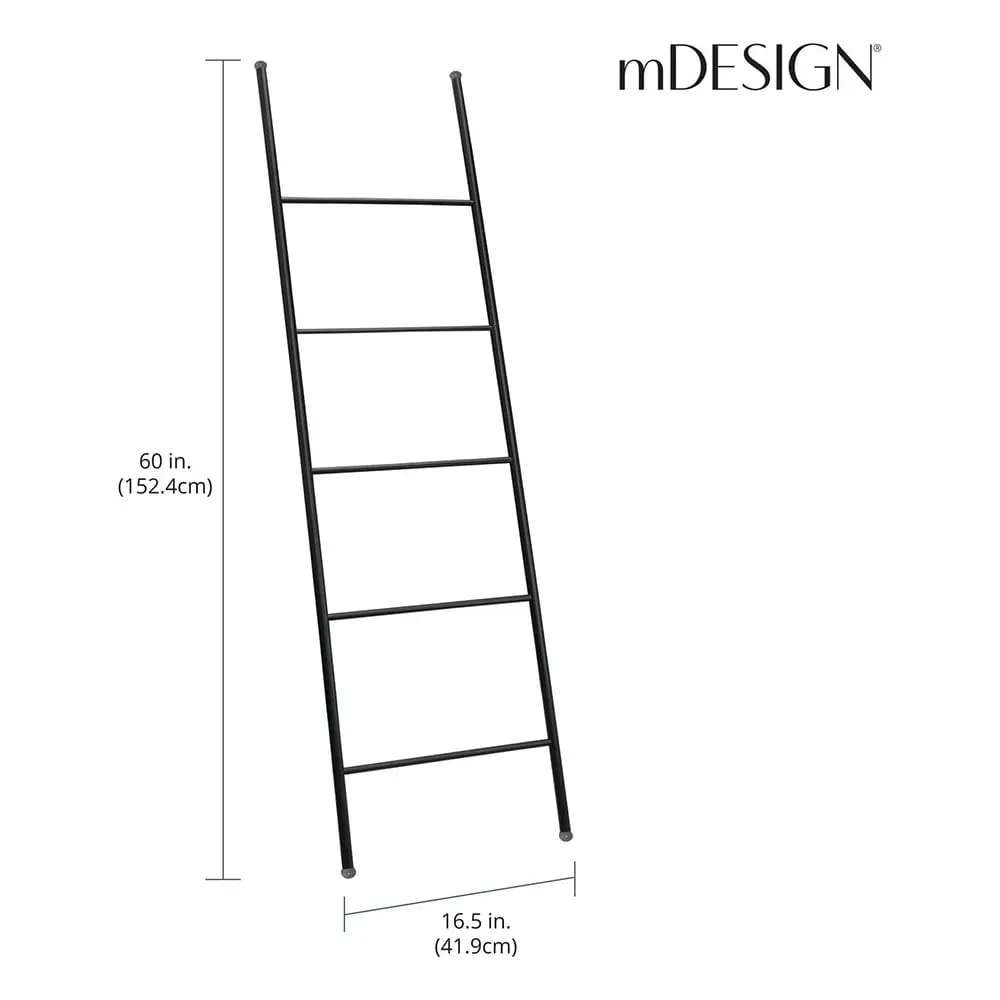 mDesign Metal Blanket and Towel Ladder, Black