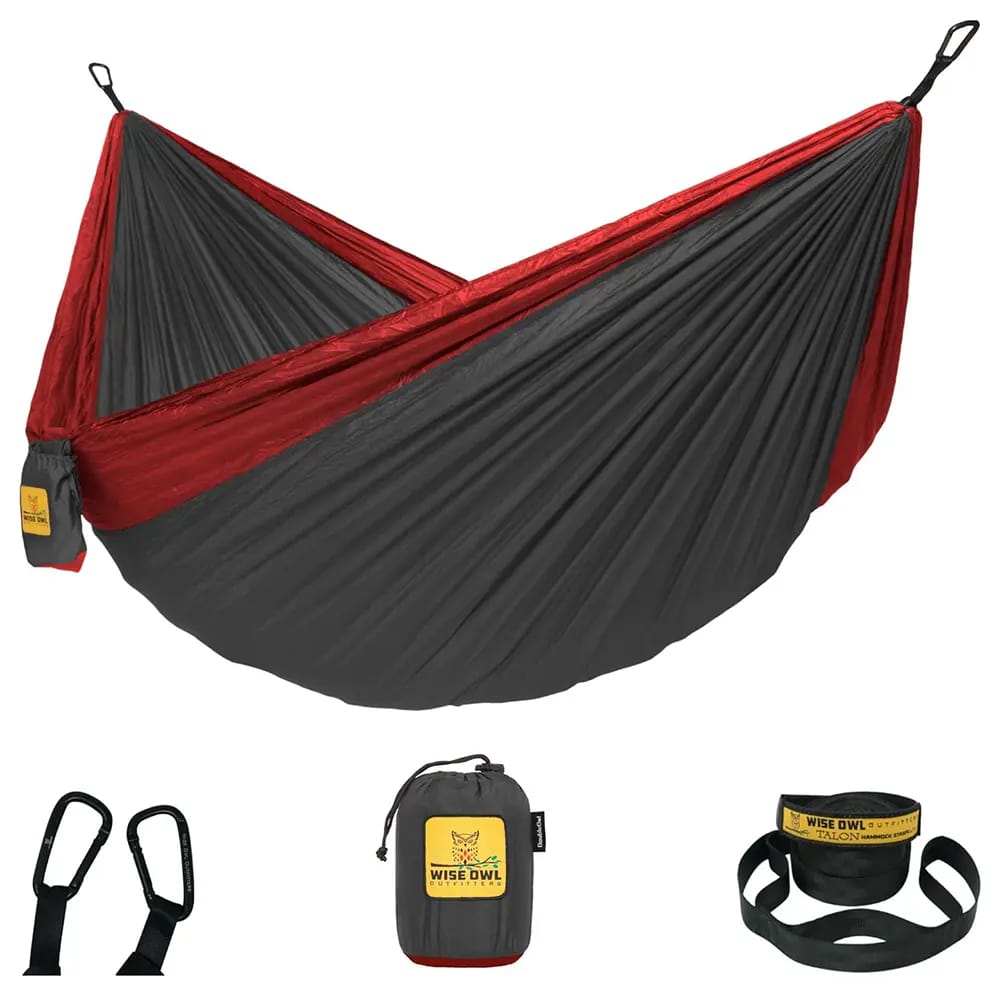 Wise Owl Outfitters Camping Hammock, Single, Charcoal/Red