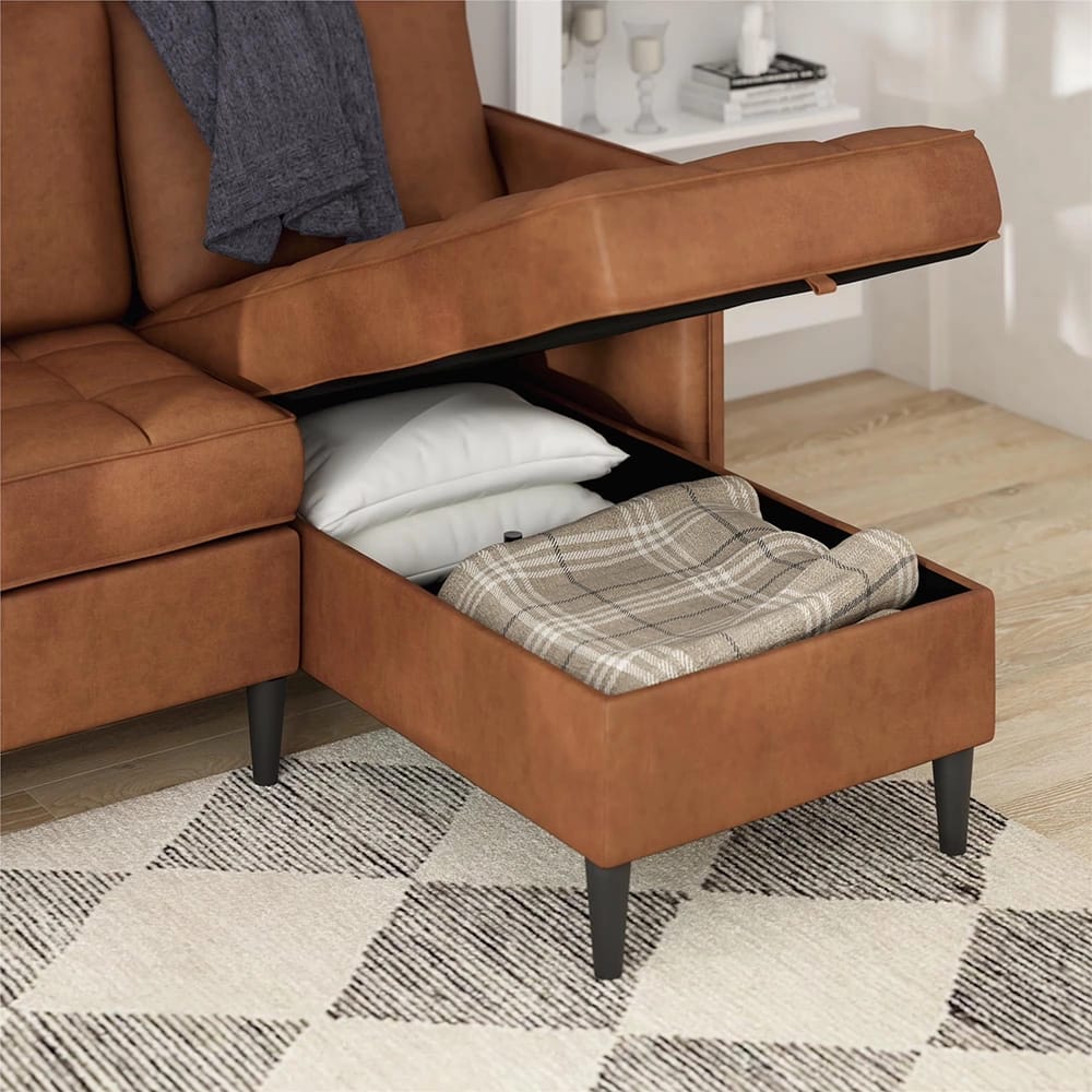 Dorel Home Xandor Modular Sectional Sofa with Storage Chaise, Camel Faux Leather