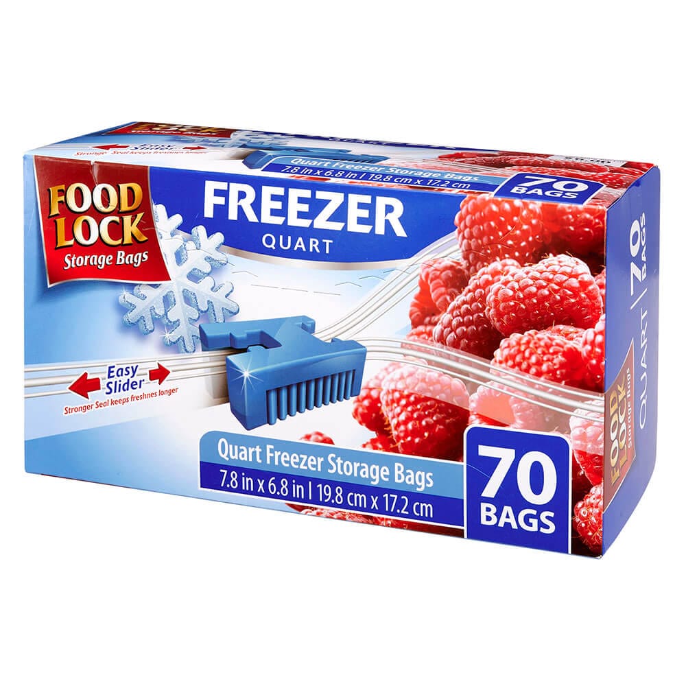 Food Lock Easy Slider Quart Freezer Storage Bags, 70 Count