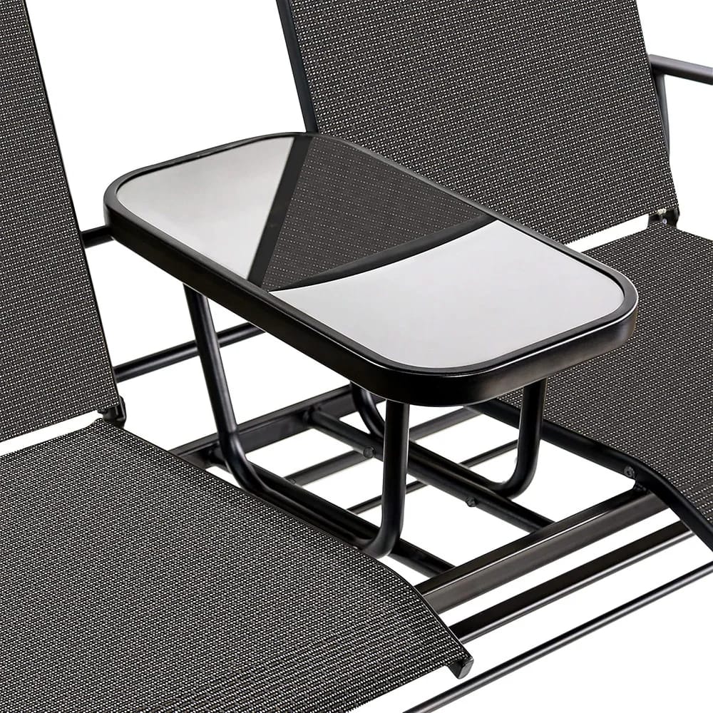 2-Person Outdoor Patio Glider Chair with Table, Black