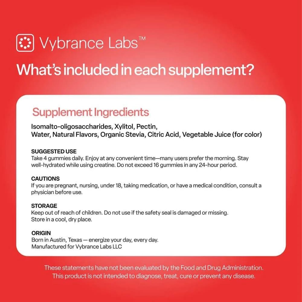 Vybrance Labs Creatine Monohydrate Gummies, Watermelon, 120 ct