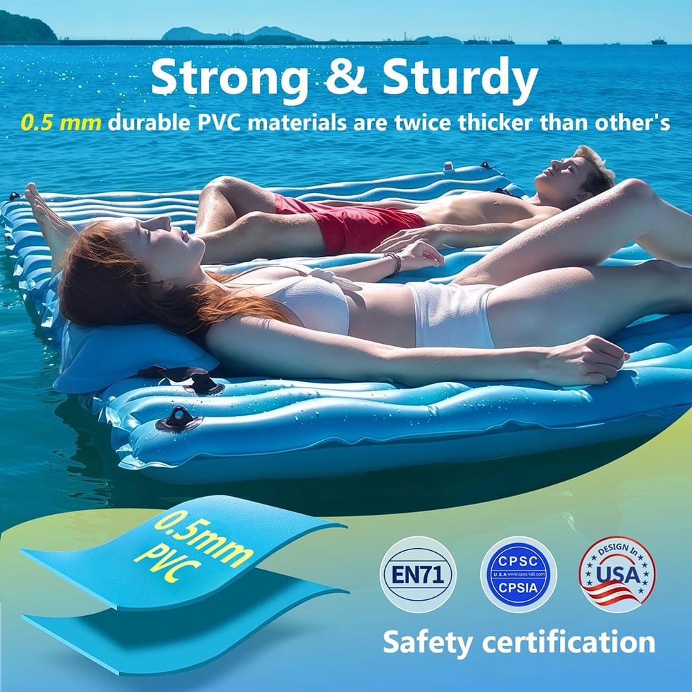 Sunrio 102" x 72" Inflatable Floating Mat, Blue