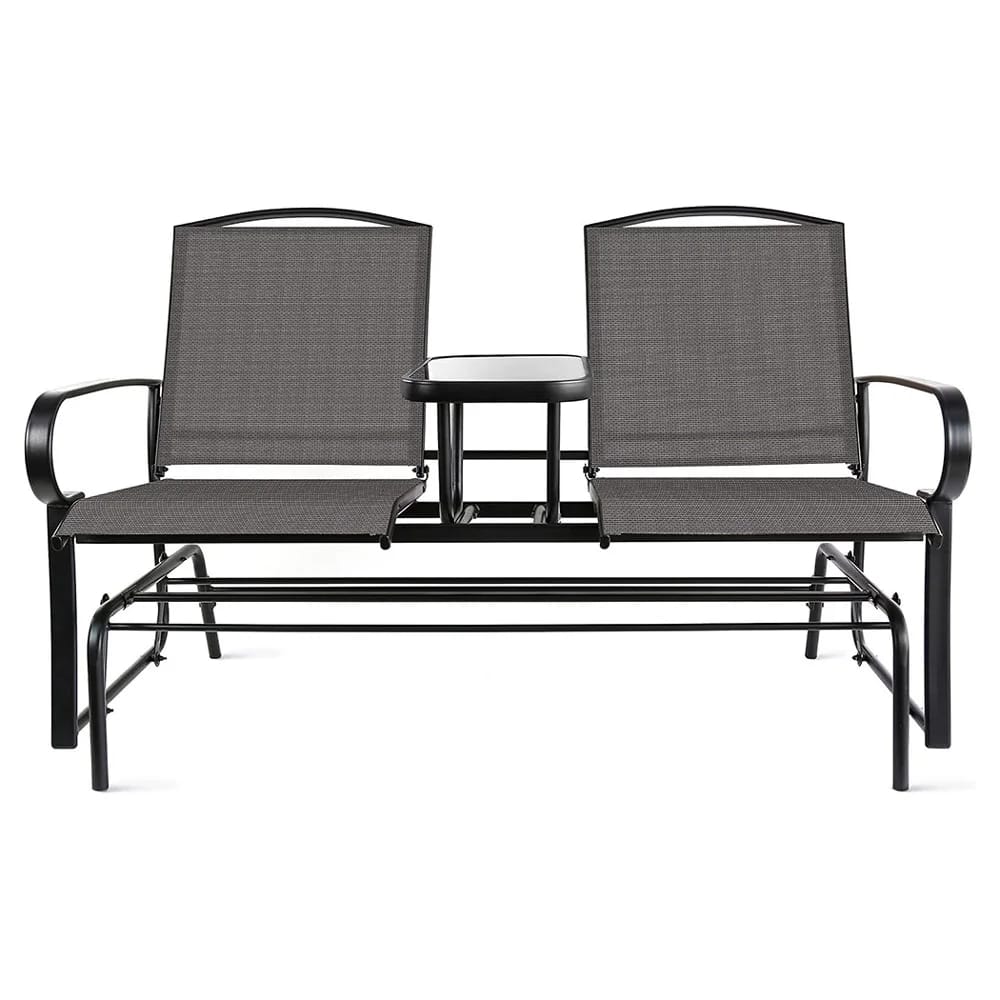 2-Person Outdoor Patio Glider Chair with Table, Black