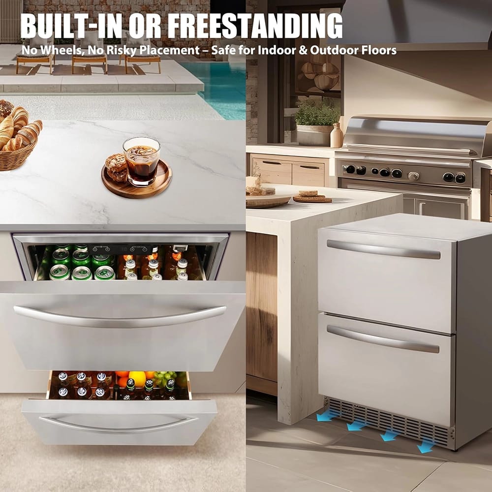 IceJungle 24" 5.12 cu. ft. Stainless Steel Under Counter Double Drawer Fridge
