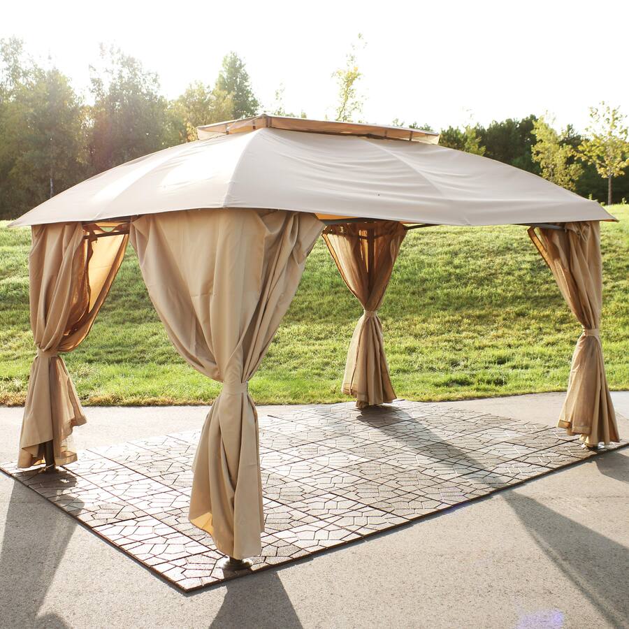 Sunnydaze 10' x 13' Soft Top Polyester Gazebo with Privacy Wall, Tan