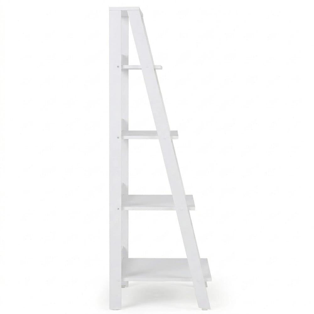 Walker Edison Wood Ladder Bookshelf, White, 55"