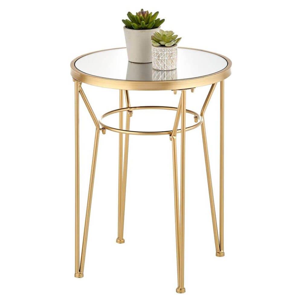 mDesign Round Metal Accent Table with Hairpin Legs, Set of 2, Soft Brass/Mirror