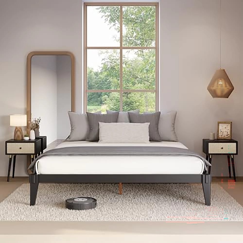 Bme Chalipa King Size Solid Wood Japanese Bed Frame, Black
